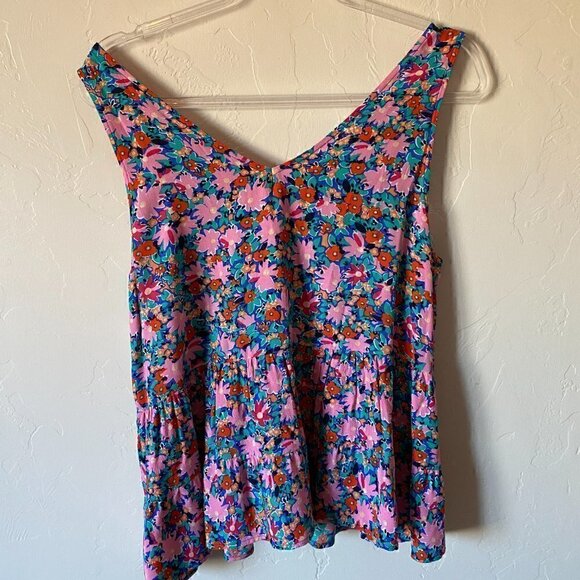 LOFT Daisy Double V Peplum Shell Serene Sapphire Size Medium - Picture 7 of 7